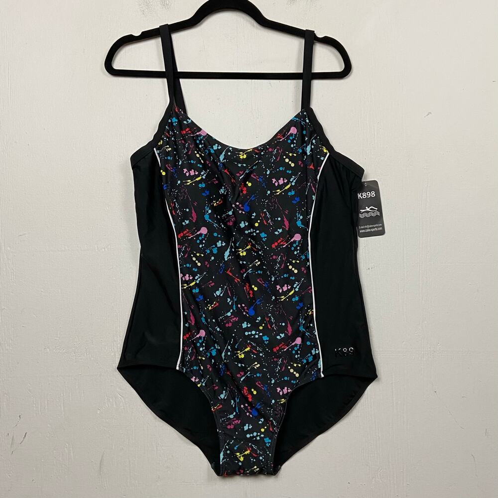 Women's Black Paint Splatter One Piece Swimsuit Sun Protection UPF 50+ XXL NWT